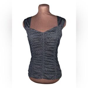 WHITE HOUSE BLACK MARKET Polka Dot Ruched Sleeveless Sweetheart Tank Shirt Small